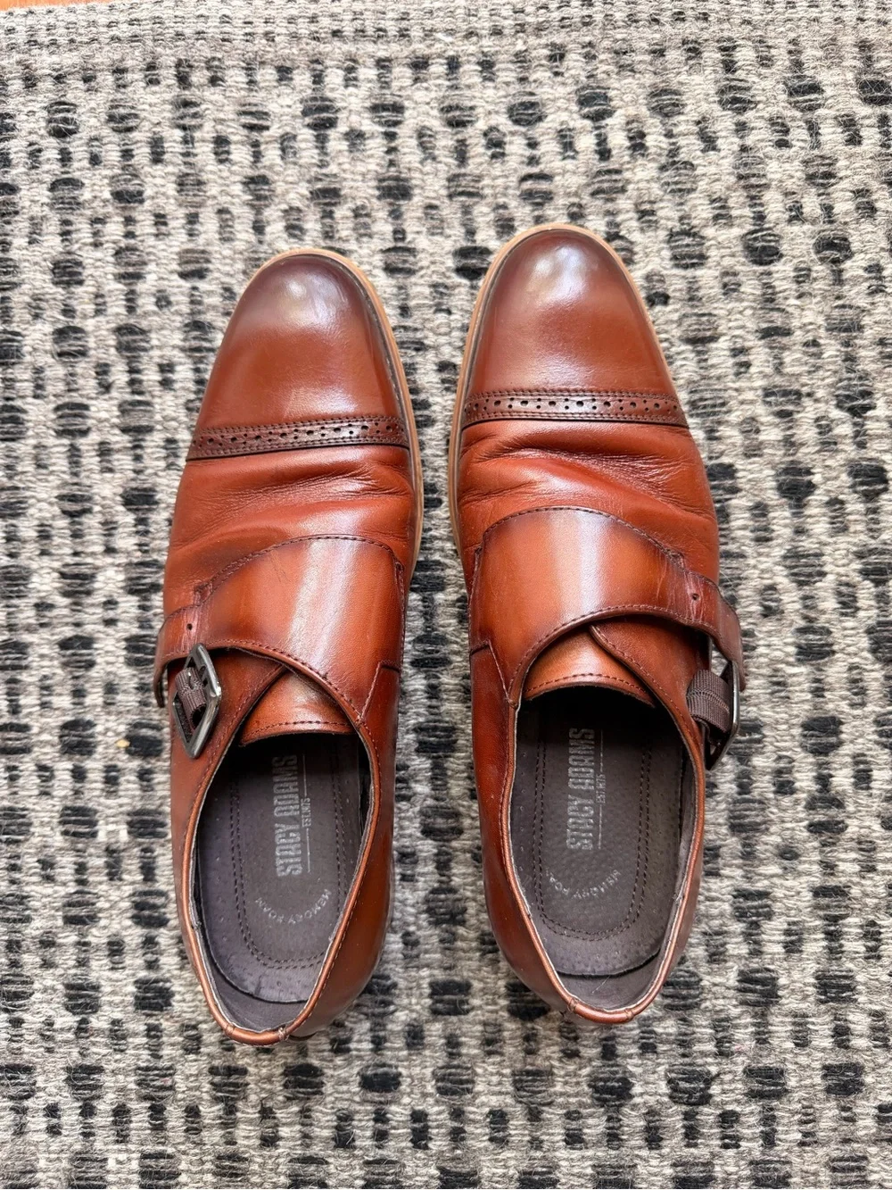 Stacy Adams Cognac Brown Leather Single Monk Strap Dress Shoes